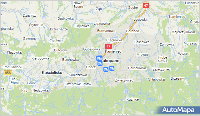 mapa Zakopanego, Zakopane na mapie Targeo