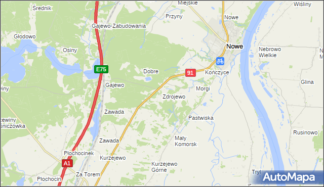 mapa Zdrojewo gmina Nowe, Zdrojewo gmina Nowe na mapie Targeo