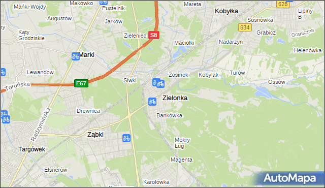 mapa Zielonka powiat wołomiński, Zielonka powiat wołomiński na mapie Targeo