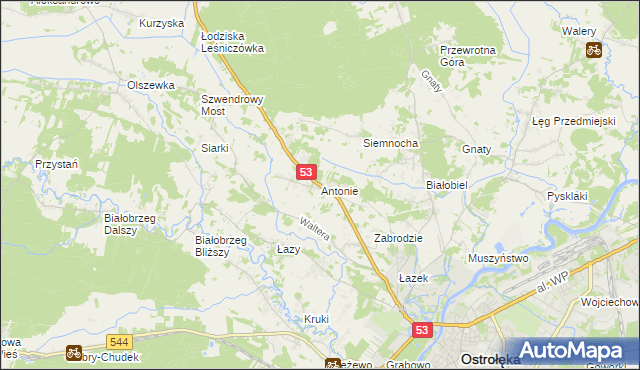 mapa Antonie gmina Olszewo-Borki, Antonie gmina Olszewo-Borki na mapie Targeo