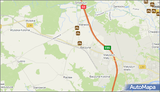 mapa Baczyna gmina Lubiszyn, Baczyna gmina Lubiszyn na mapie Targeo