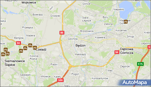 mapa Będzin, Będzin na mapie Targeo