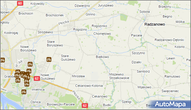 mapa Białkowo gmina Radzanowo, Białkowo gmina Radzanowo na mapie Targeo