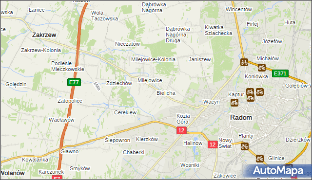 mapa Bielicha, Bielicha na mapie Targeo