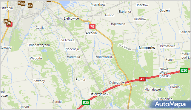 mapa Bobrowniki gmina Nieborów, Bobrowniki gmina Nieborów na mapie Targeo