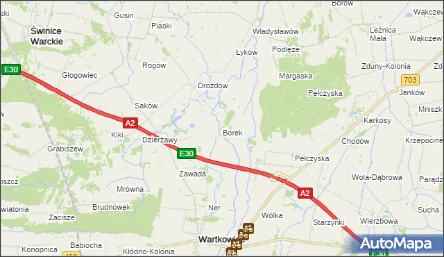 mapa Borek gmina Wartkowice, Borek gmina Wartkowice na mapie Targeo