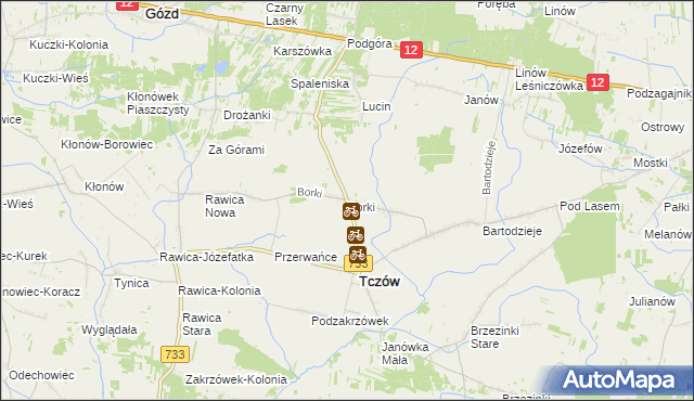 mapa Borki gmina Tczów, Borki gmina Tczów na mapie Targeo