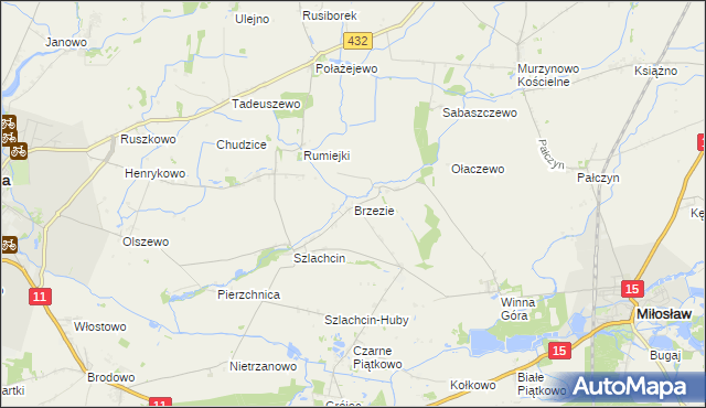 mapa Brzezie gmina Środa Wielkopolska, Brzezie gmina Środa Wielkopolska na mapie Targeo