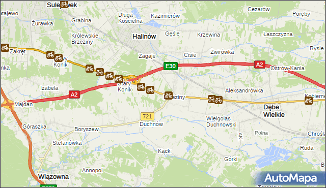 mapa Brzeziny gmina Halinów, Brzeziny gmina Halinów na mapie Targeo