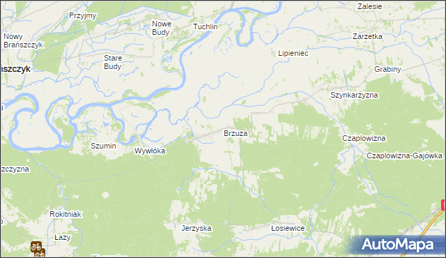 mapa Brzuza gmina Łochów, Brzuza gmina Łochów na mapie Targeo