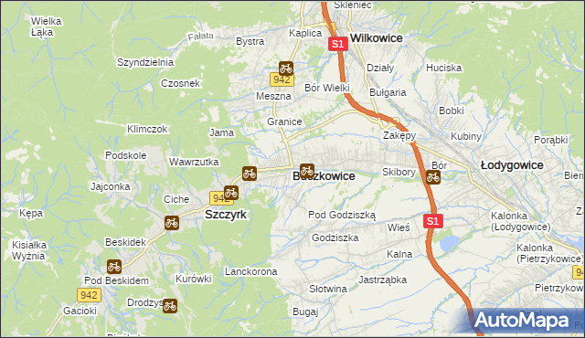 mapa Buczkowice, Buczkowice na mapie Targeo
