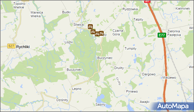 mapa Buczyniec gmina Pasłęk, Buczyniec gmina Pasłęk na mapie Targeo