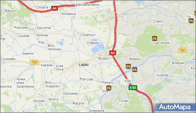 mapa Budzyń gmina Liszki, Budzyń gmina Liszki na mapie Targeo