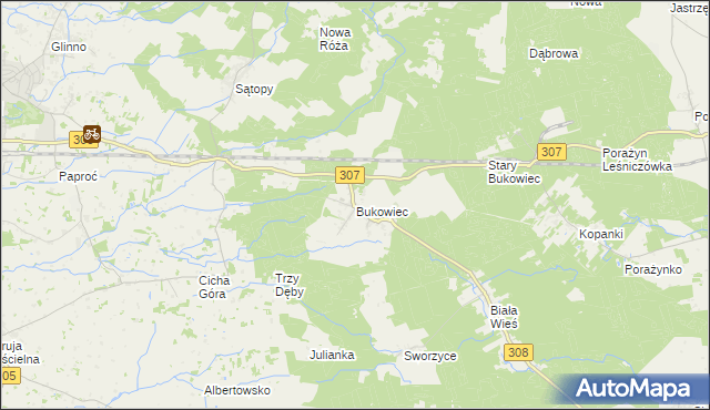 mapa Bukowiec gmina Nowy Tomyśl, Bukowiec gmina Nowy Tomyśl na mapie Targeo