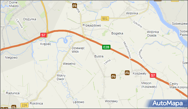 mapa Bystra gmina Pruszcz Gdański, Bystra gmina Pruszcz Gdański na mapie Targeo