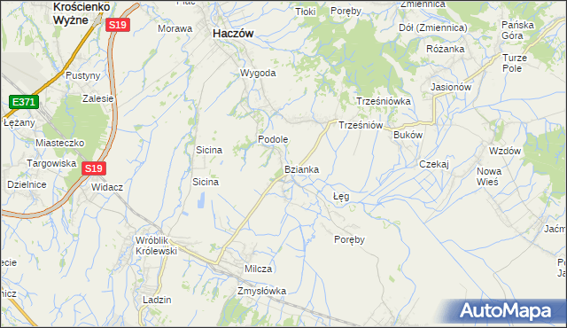 mapa Bzianka gmina Rymanów, Bzianka gmina Rymanów na mapie Targeo