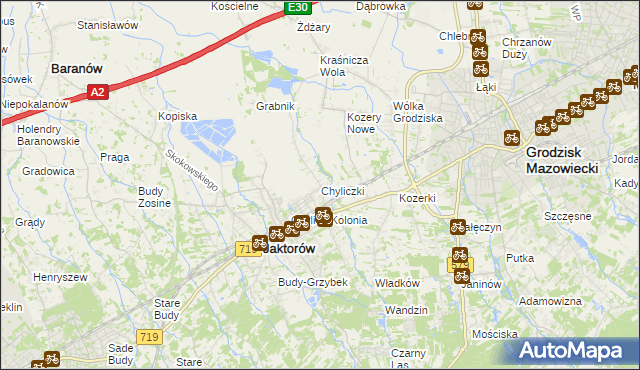mapa Chyliczki gmina Jaktorów, Chyliczki gmina Jaktorów na mapie Targeo