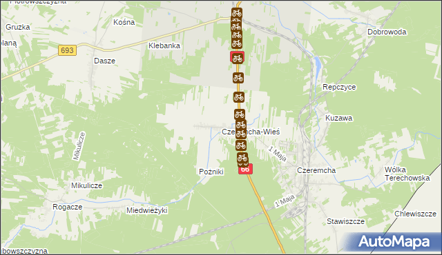 mapa Czeremcha-Wieś, Czeremcha-Wieś na mapie Targeo