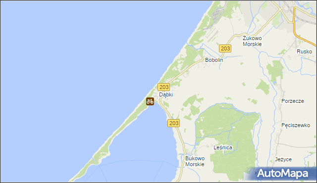 mapa Dąbki gmina Darłowo, Dąbki gmina Darłowo na mapie Targeo