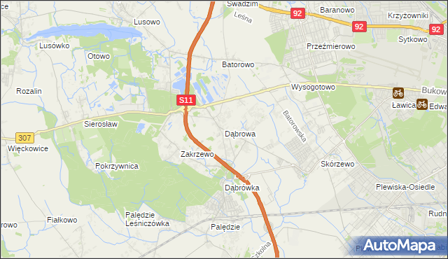 mapa Dąbrowa gmina Dopiewo, Dąbrowa gmina Dopiewo na mapie Targeo