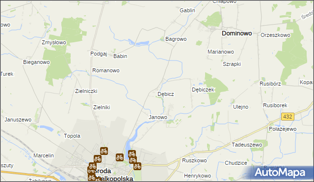mapa Dębicz gmina Środa Wielkopolska, Dębicz gmina Środa Wielkopolska na mapie Targeo