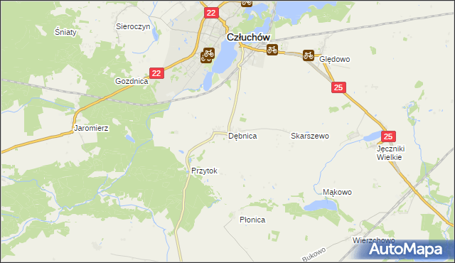 mapa Dębnica gmina Człuchów, Dębnica gmina Człuchów na mapie Targeo