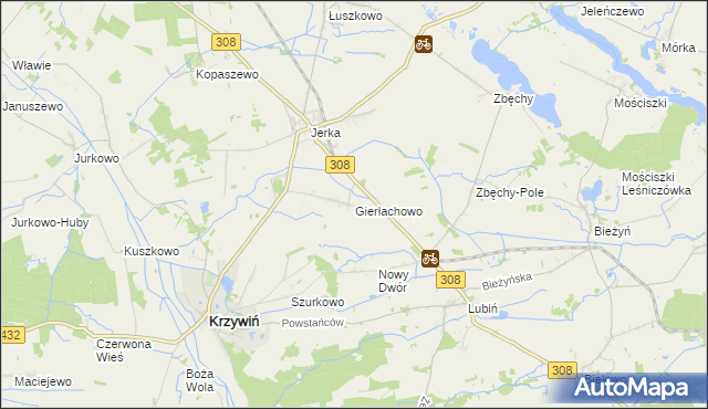 mapa Gierłachowo gmina Krzywiń, Gierłachowo gmina Krzywiń na mapie Targeo