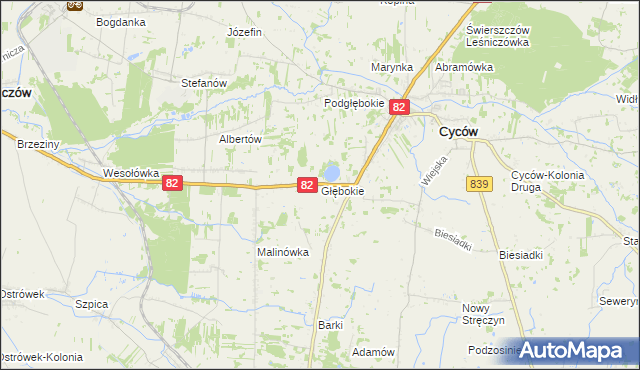 mapa Głębokie gmina Cyców, Głębokie gmina Cyców na mapie Targeo