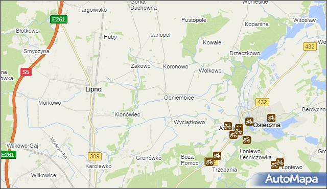 mapa Goniembice, Goniembice na mapie Targeo