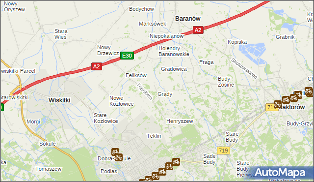 mapa Grądy gmina Jaktorów, Grądy gmina Jaktorów na mapie Targeo