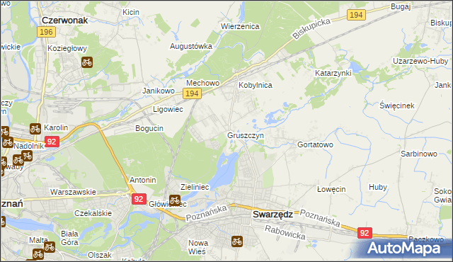 mapa Gruszczyn gmina Swarzędz, Gruszczyn gmina Swarzędz na mapie Targeo