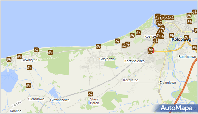 mapa Grzybowo gmina Kołobrzeg, Grzybowo gmina Kołobrzeg na mapie Targeo