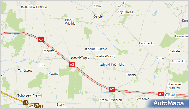 mapa Izdebki-Kosny, Izdebki-Kosny na mapie Targeo