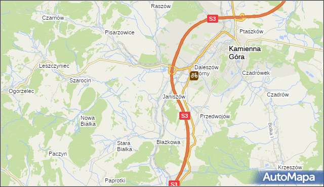 mapa Janiszów gmina Kamienna Góra, Janiszów gmina Kamienna Góra na mapie Targeo