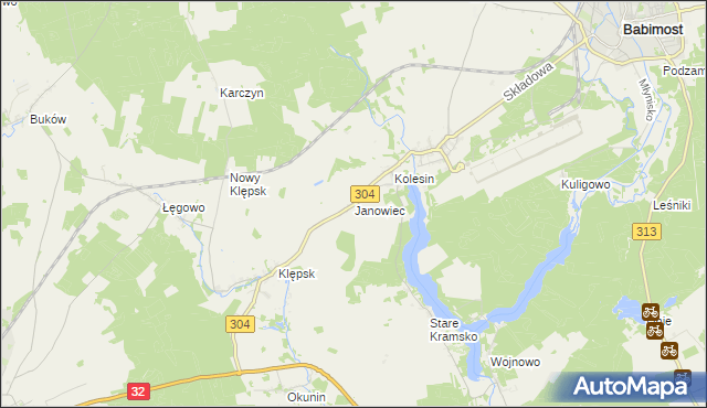 mapa Janowiec gmina Babimost, Janowiec gmina Babimost na mapie Targeo