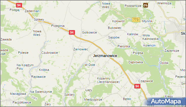 mapa Jerzmanowice gmina Jerzmanowice-Przeginia, Jerzmanowice gmina Jerzmanowice-Przeginia na mapie Targeo