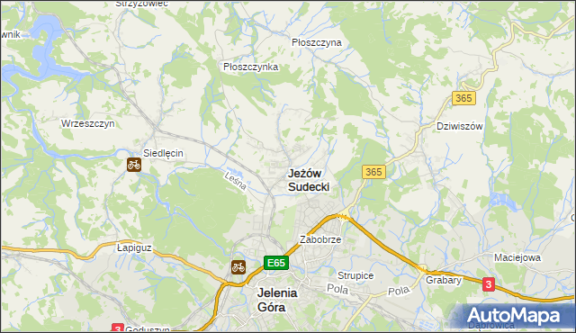 mapa Jeżów Sudecki, Jeżów Sudecki na mapie Targeo