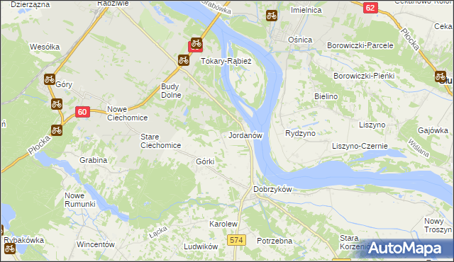 mapa Jordanów gmina Gąbin, Jordanów gmina Gąbin na mapie Targeo
