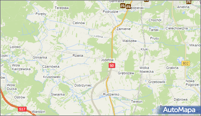 mapa Józefów gmina Mińsk Mazowiecki, Józefów gmina Mińsk Mazowiecki na mapie Targeo