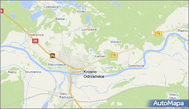 mapa Kamień gmina Krosno Odrzańskie, Kamień gmina Krosno Odrzańskie na mapie Targeo