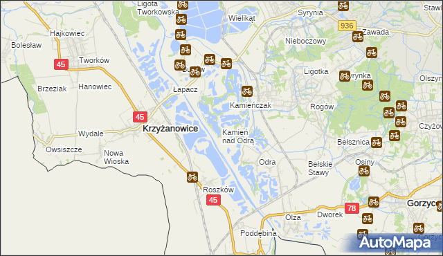 mapa Kamień nad Odrą, Kamień nad Odrą na mapie Targeo