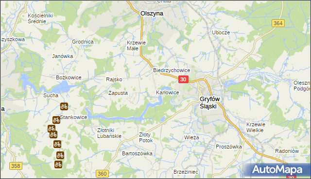 mapa Karłowice gmina Olszyna, Karłowice gmina Olszyna na mapie Targeo