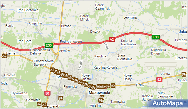 mapa Karolina gmina Mińsk Mazowiecki, Karolina gmina Mińsk Mazowiecki na mapie Targeo