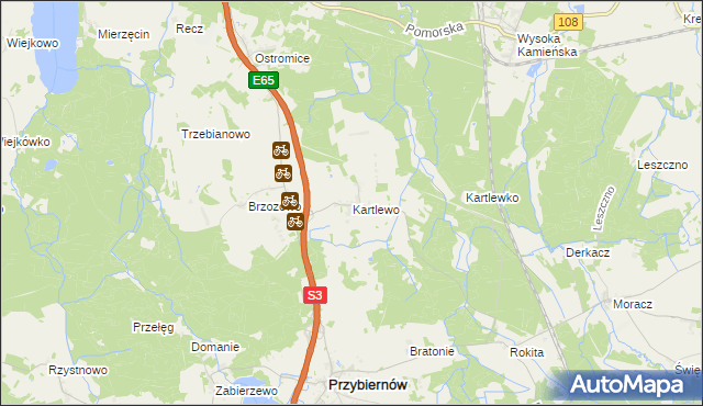 mapa Kartlewo gmina Przybiernów, Kartlewo gmina Przybiernów na mapie Targeo