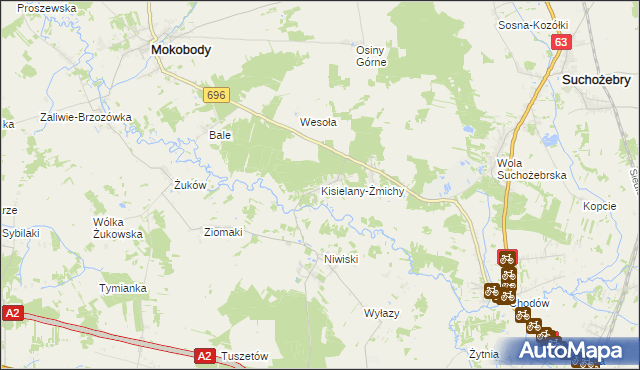 mapa Kisielany-Żmichy, Kisielany-Żmichy na mapie Targeo