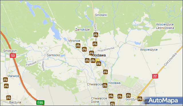 mapa Kłodawa powiat gorzowski, Kłodawa powiat gorzowski na mapie Targeo