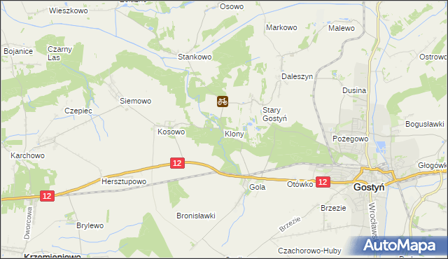 mapa Klony gmina Gostyń, Klony gmina Gostyń na mapie Targeo
