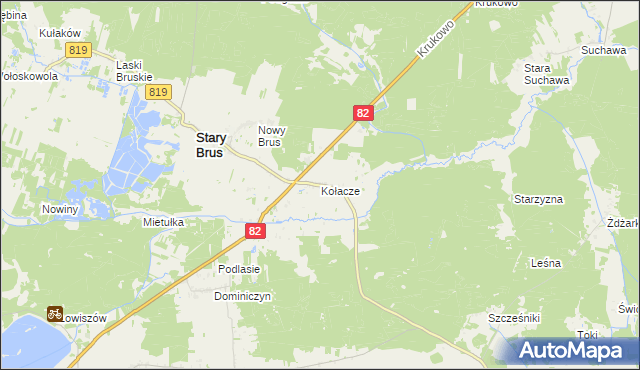 mapa Kołacze gmina Stary Brus, Kołacze gmina Stary Brus na mapie Targeo