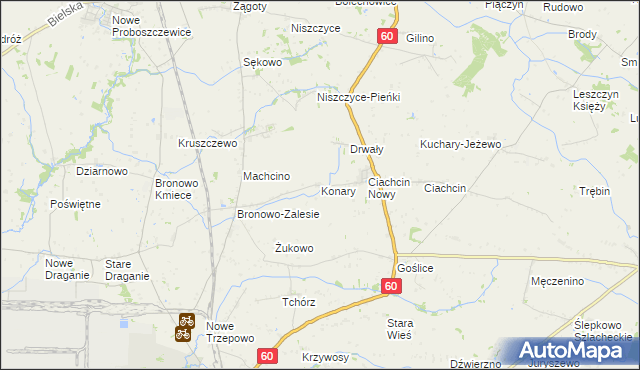 mapa Konary gmina Bielsk, Konary gmina Bielsk na mapie Targeo