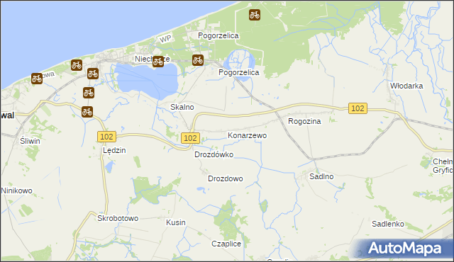 mapa Konarzewo gmina Karnice, Konarzewo gmina Karnice na mapie Targeo